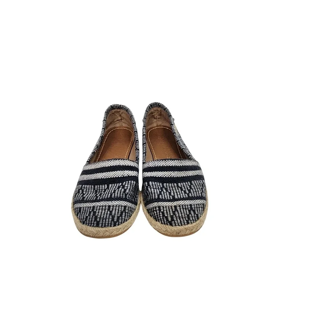 KAANAS Shoes‎ Womens 38 7.5 Navy White Woven Espadrille Slip On Flats Jute Sole